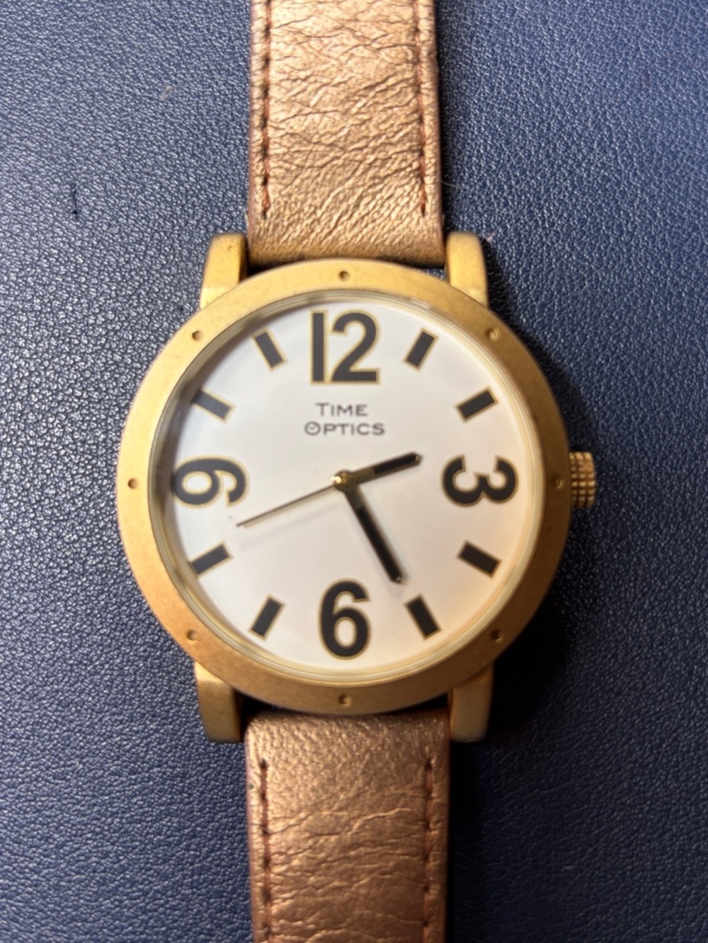 Timex Men's Gold Case Watch with White Dial and Brown Strap - new battery